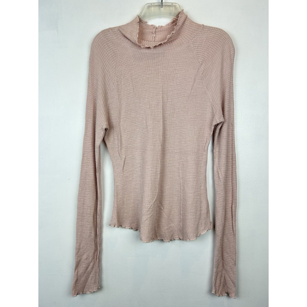 Free People Intimately Make it Easy Turtleneck Top XS Pink Waffle Knit Shirt